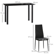 Space Saving 5 Piece Dining Table Set for 4 with Steel Frame Ideal for Small Kitchens Black