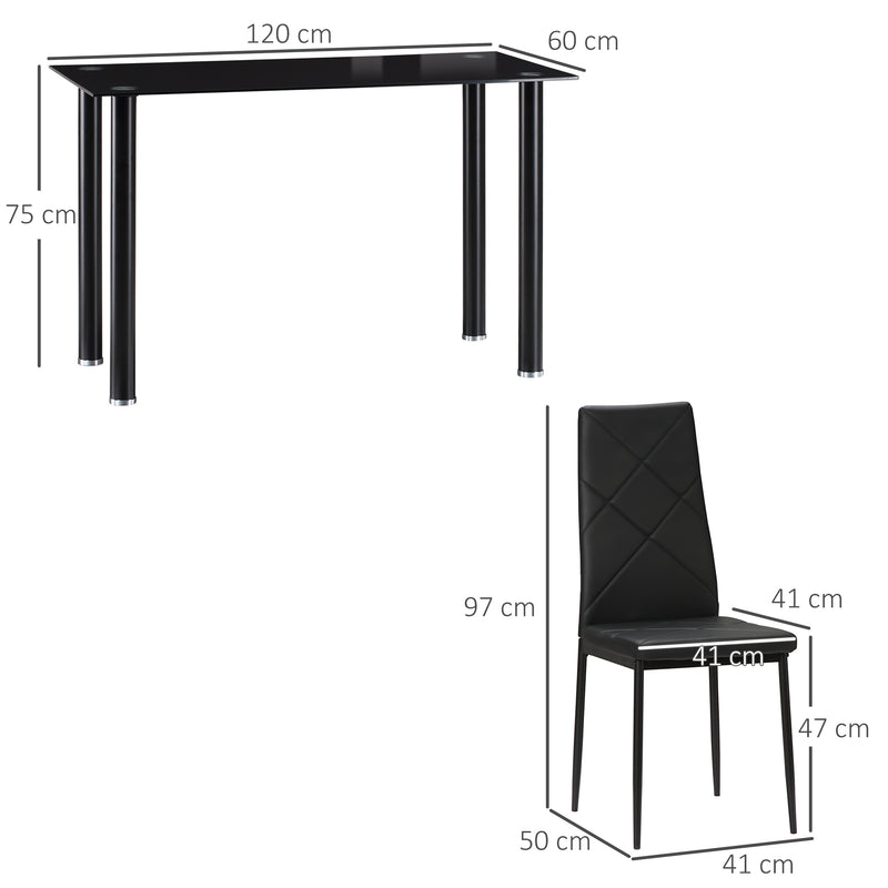 Space Saving 5 Piece Dining Table Set for 4 with Steel Frame Ideal for Small Kitchens Black