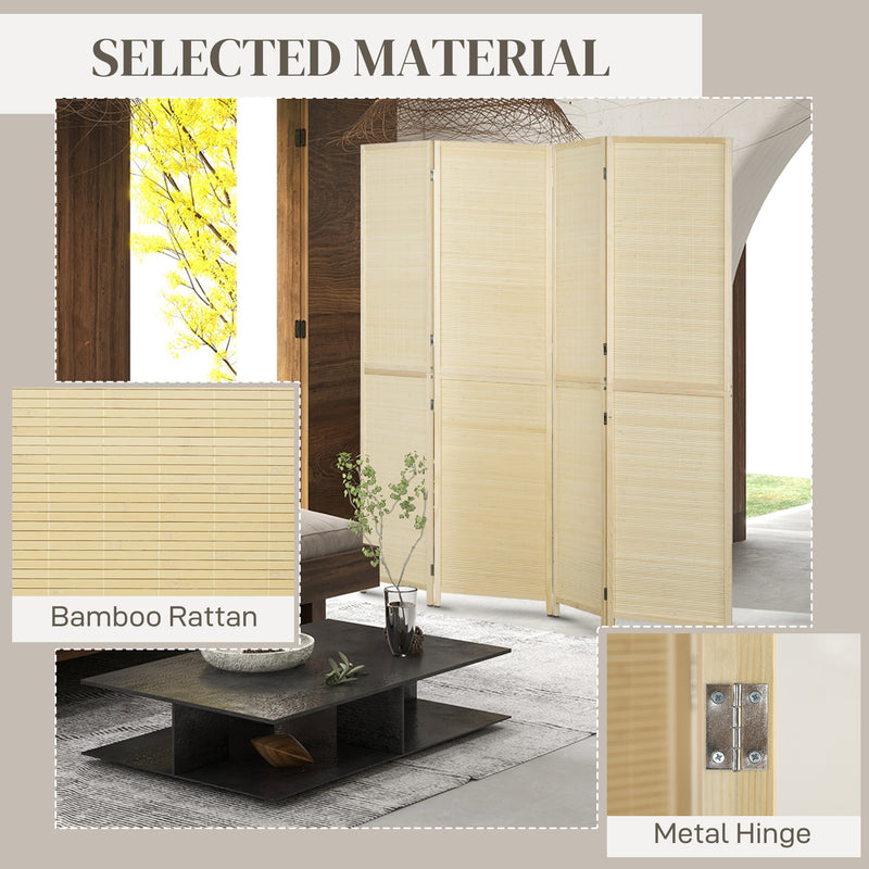 Bamboo Room Divider 4 Panel Folding Screen for Privacy and Space Separation Natural Wood AOSOM
