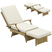 Reclining PE Wicker Sun Lounger With Thick Beige Cushion by Outsunny