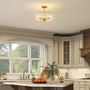Modern Semi Flush Crystal Ceiling Light With 3 E14 Bulbs For Living Room, Gold Tone