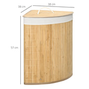 Bamboo Laundry Basket With Lid And Removable Liner 55L For Corner Storage, Natural