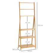Freestanding Bamboo Towel Rack with Shelves Foldable Space Saver for Bathroom, Natural