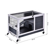 Indoor Wooden Rabbit Hutch with Lift Top for Guinea Pigs and Small Pets, Grey and White
