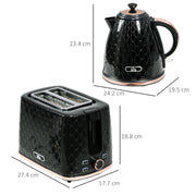 Fast Boil 17L Electric Kettle and 2 Slice Toaster Set With Auto Shut Off Black