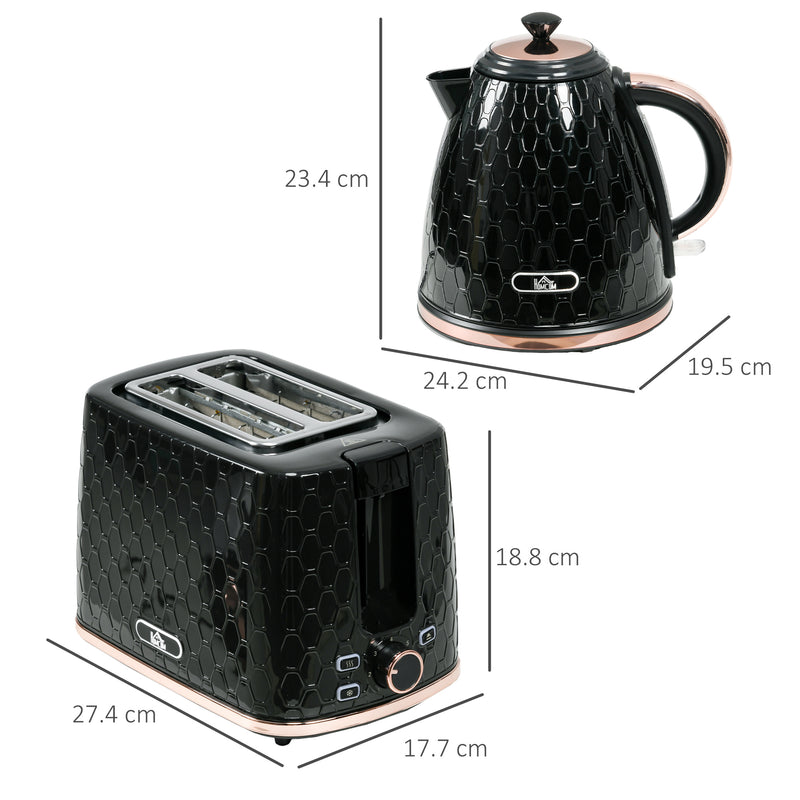 Fast Boil 17L Electric Kettle and 2 Slice Toaster Set With Auto Shut Off Black