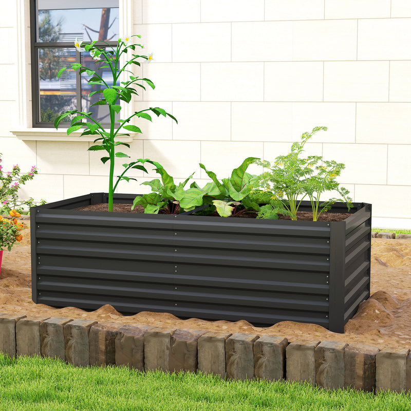 Large Raised Garden Bed With Reinforced Steel Frame For Vegetables And Flowers Black