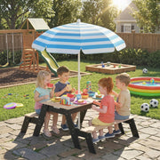 Kids Outdoor Table and Bench Set with Hidden Storage and Parasol for Tidy Garden Play Natural Wood Aiyaplay
