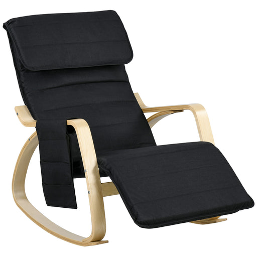 Reclining Rocking Lounge Chair with Footrest Pillow and Side Pocket for Home Relaxation Black