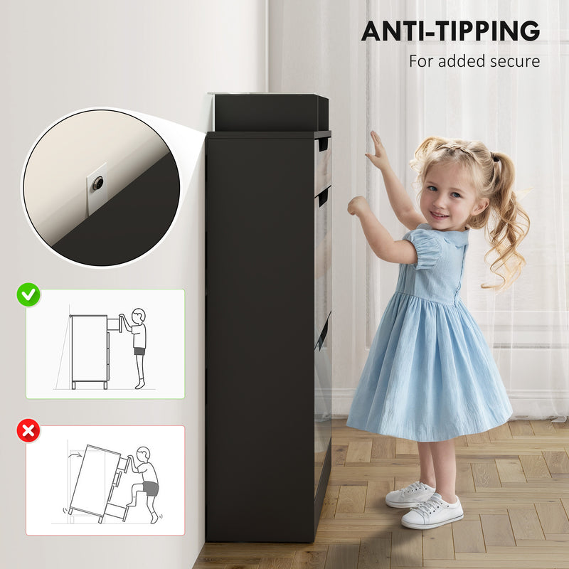 Shoe Organiser  Cabinet with Flip Doors and Glass Top Ideal for Hallways and Entryways, Black