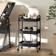 Three Tier Steel Storage Trolley With Lockable Wheels For Home Or Office Use Black