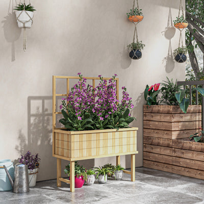 Natural Wooden Garden Planter With Trellis 105cm Ideal For Climbing Plants and Vines