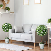 Set of 2 Artificial Topiary Trees with White Roses 60cm for Indoor and Outdoor by HOMCOM
