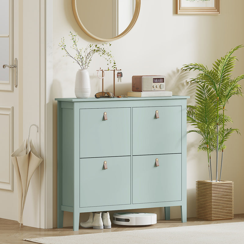 Green Modern 4 Drawer Shoe Cabinet with Ample Storage for Hallways by HOMCOM