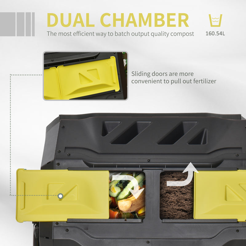 160L Dual Chamber Rotating Compost Bin Yellow Garden Waste Tumbler by Outsunny