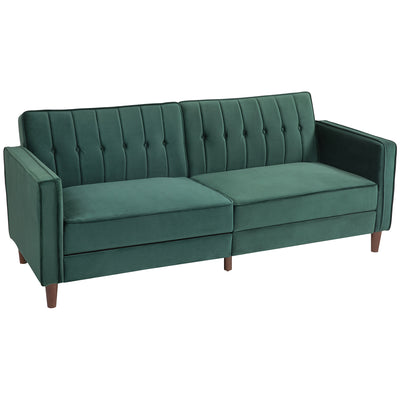 Dark Green Velvet Feel 3 Seater Sofa Bed Modern Design by HOMCOM