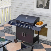6 Burner Gas BBQ Grill with Side Burner - Thermometer and Storage Shelf for Outdoor Cooking Grey Outsunny