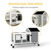 Wooden Rabbit Hutch With Removable Tray and Wheels Ideal for Guinea Pigs Grey