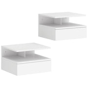 Floating Bedside Cabinets Set of 2 with Drawer and Shelf Space Saving Storage White AOSOM