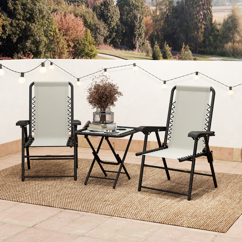 3 Piece Garden Bistro Set For Balcony Or Patio With Foldable Table and Chairs, Cream White Outsunny