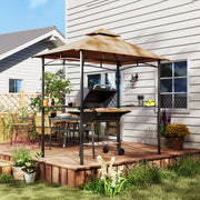 Khaki 2.5M Double Tier BBQ Gazebo Shelter with Grill Canopy for Patio or Deck by Outsunny