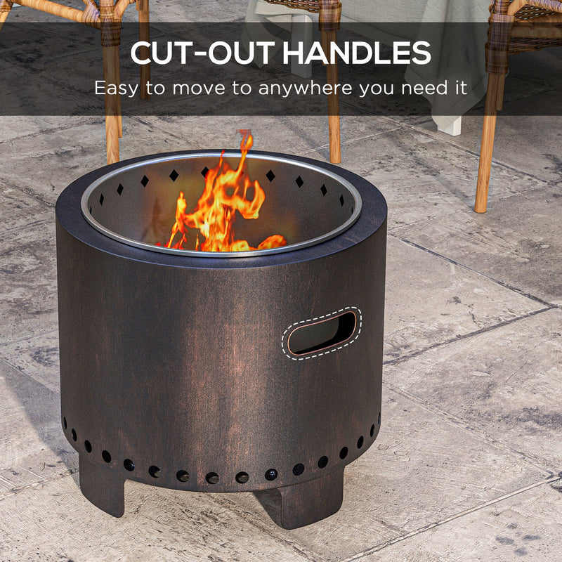Black Metal Smokeless Wood Fire Pit for Garden Heating and Outdoor Evenings AOSOM
