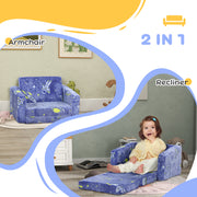 2 in 1 Kids Folding Bed and Armchair with Glow in the Dark Cushion Cover, Blue