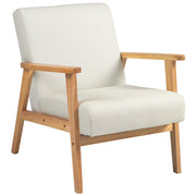 Fabric Armchair with Padded Cushion and Wooden Frame for Living Room Comfort Cream White