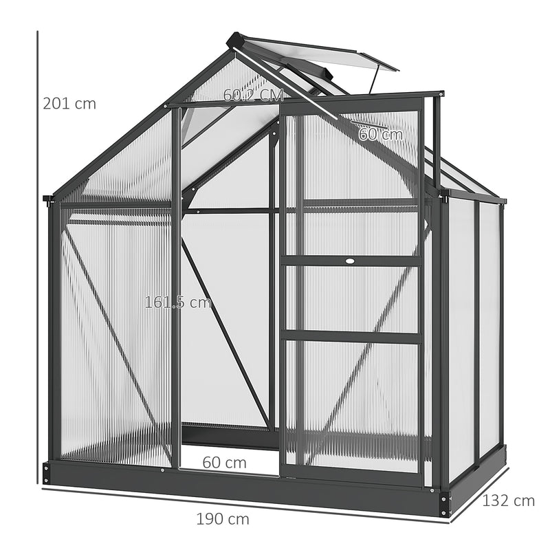 Large Walk In Polycarbonate Greenhouse With Sliding Door For Garden Plant Growth Grey