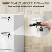 White 2 Drawer Lockable Filing Cabinet for Home Office Storage and Organisation Homcom