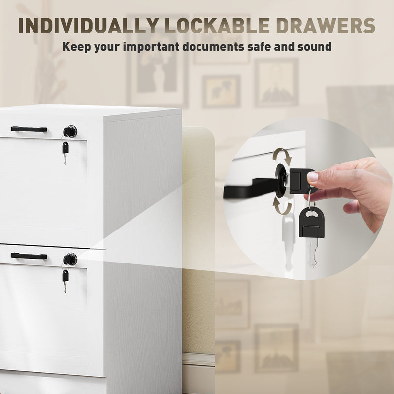 White 2 Drawer Lockable Filing Cabinet for Home Office Storage and Organisation Homcom
