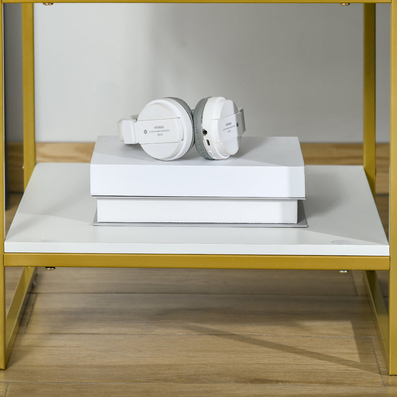 Set of 2 Modern Bedside Tables With Drawer and Shelf for Bedroom or Lounge White and Gold