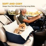 Small Dog Car Booster Seat with Safety Belts Ideal for Travel and Comfort Navy Blue AOSOM