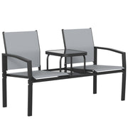 2 Seater Garden Bench With Built in Table and Breathable Mesh Seats Grey Black Outsunny