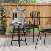 Grey Rattan Round Outdoor Side Table With Glass Top For Garden Or Patio