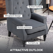 Grey Wingback Accent Chair With Button Tufted Backrest For Living Room Or Bedroom Use