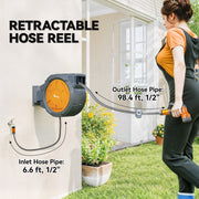 Wall Mounted Retractable Garden Hose Reel 30m With Auto Rewind And Spray Nozzle Orange AOSOM