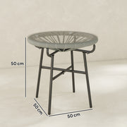 Outdoor Rattan Side Table with Glass Top for Drinks and Snacks Black Outsunny