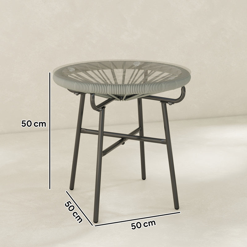 Outdoor Rattan Side Table with Glass Top for Drinks and Snacks Black Outsunny