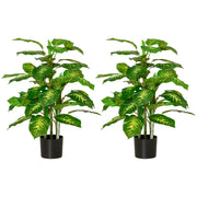 Set of 2 Artificial Evergreen Trees in Nursery Pots for Indoor or Outdoor Decor Green