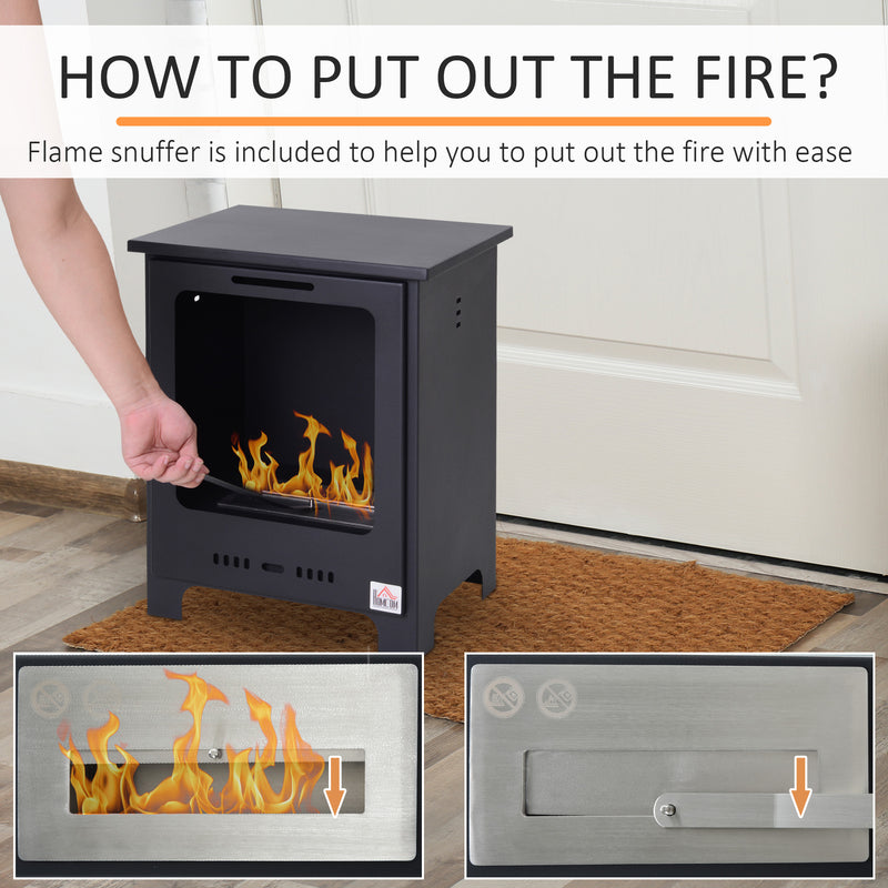 Freestanding Ethanol Fireplace for Instant Smoke Free Warmth in Small Rooms Black