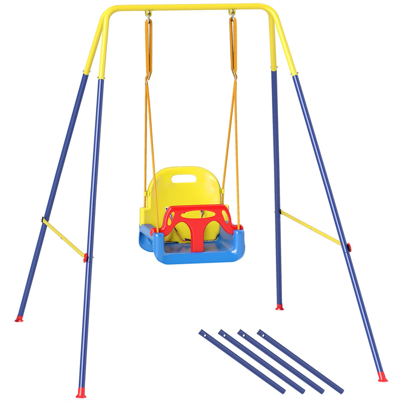 Kids Adjustable Swing Set for Indoor and Garden Play with Foldable Frame Blue Yellow