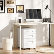 White Metal Mobile Filing Cabinet with Lockable 3 Drawers and Wheels for Home Office by Vinsetto