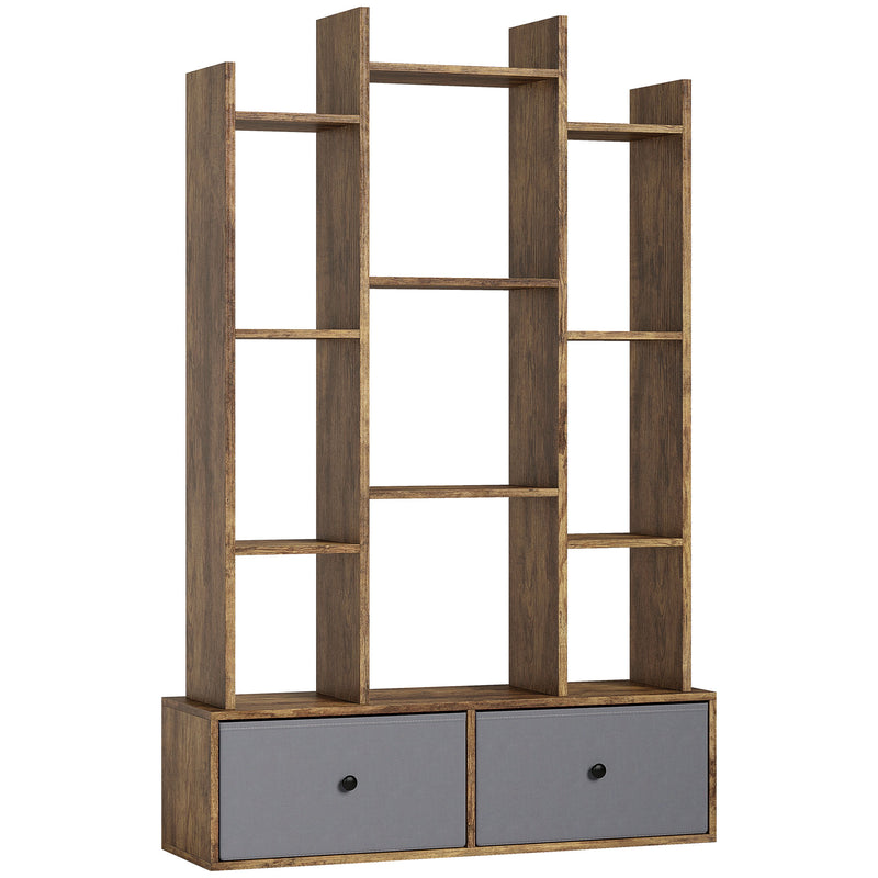 12 Shelf Storage Unit With Drawers For Home Office Or Bedroom Organisation Brown AOSOM