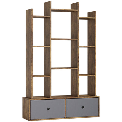12 Shelf Storage Unit With Drawers For Home Office Or Bedroom Organisation Brown AOSOM