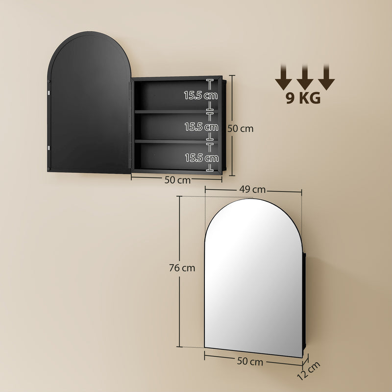 Bathroom Wall Cabinet with Mirror and Shelves Fully Assembled Space Saving Black AOSOM
