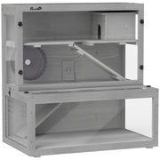 Wooden Hamster Cage With Wheel Ramps and Removable Panels for Small Pets Grey AOSOM
