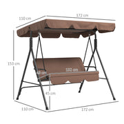 3 Seater Garden Swing Chair with Adjustable Canopy and Cushions for Outdoor Relaxing Brown
