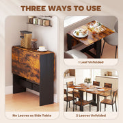 Folding Dining Table for Small Spaces Seats Up to 6 Converts to Desk Rustic Brown Black AOSOM
