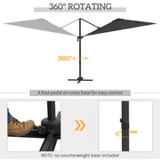 Dark Grey 3m Cantilever Garden Parasol With Base And Solar LED Lights For Shade